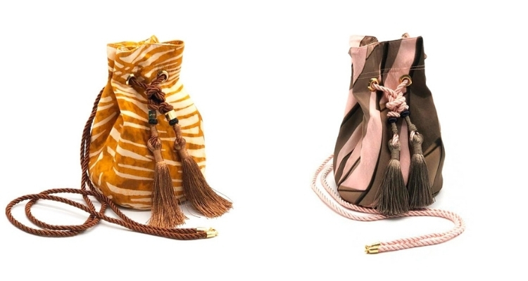Bolsas Buckets em seda pura com alças de cordão da Gamboa Brasil